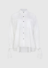 Ribbon Sleeves Boxy Shirt in White