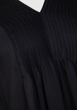 V-Neck Sheer Pintuck Blouse in Black