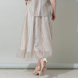 Sheer Stripe Flared Midi Skirt in White Stripe