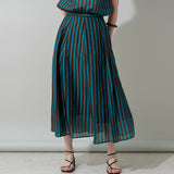 Sheer Stripe Flared Midi Skirt in Brown Stripe