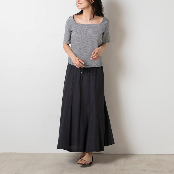 Drawstring Waist Flared Skirt in Dark Grey