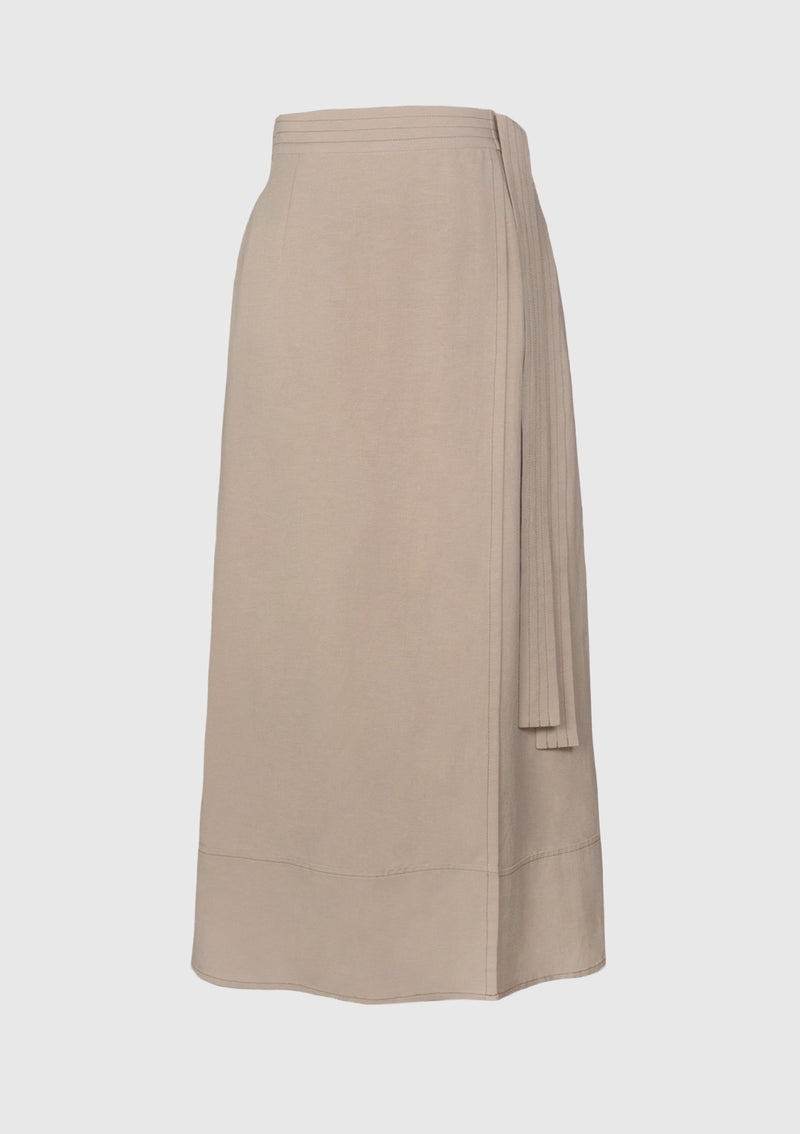 Linen Blend Wrap-Style Skirt in Beige