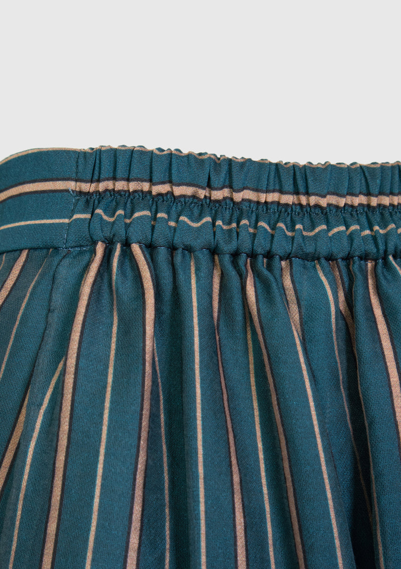 Elastic-Back Sheer Striped Skirt in Green