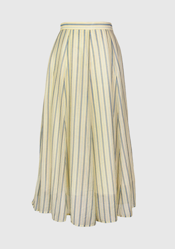 Elastic-Back Sheer Striped Skirt in Yellow