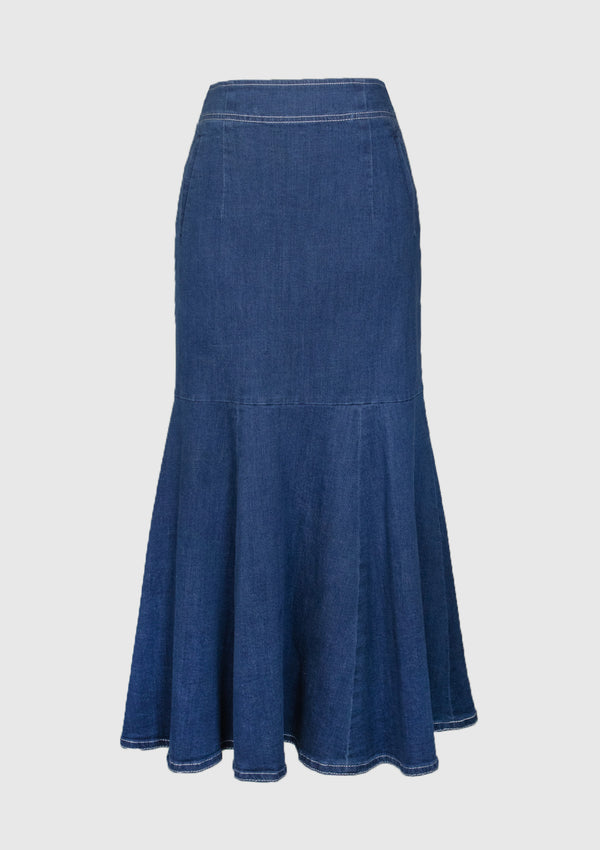 Mermaid Denim Skirt in Denim Blue