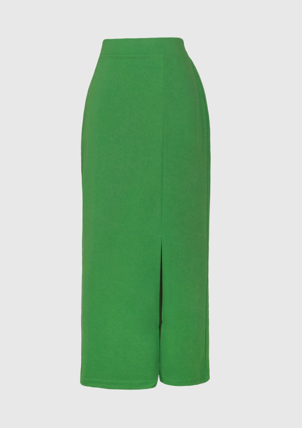 Georgette Side Slit I-Line Skirt in Green
