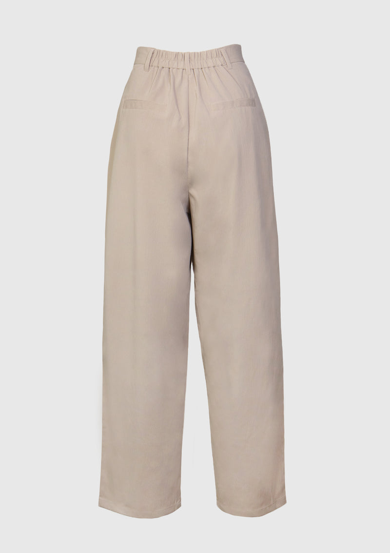 High-Waisted Pleat-Front Straight-Leg Pants in Beige