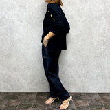Boat-Neck Button-Shoulder Boxy Tee in Black