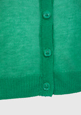 Round-Neck Sheer Knit Cardigan in Green