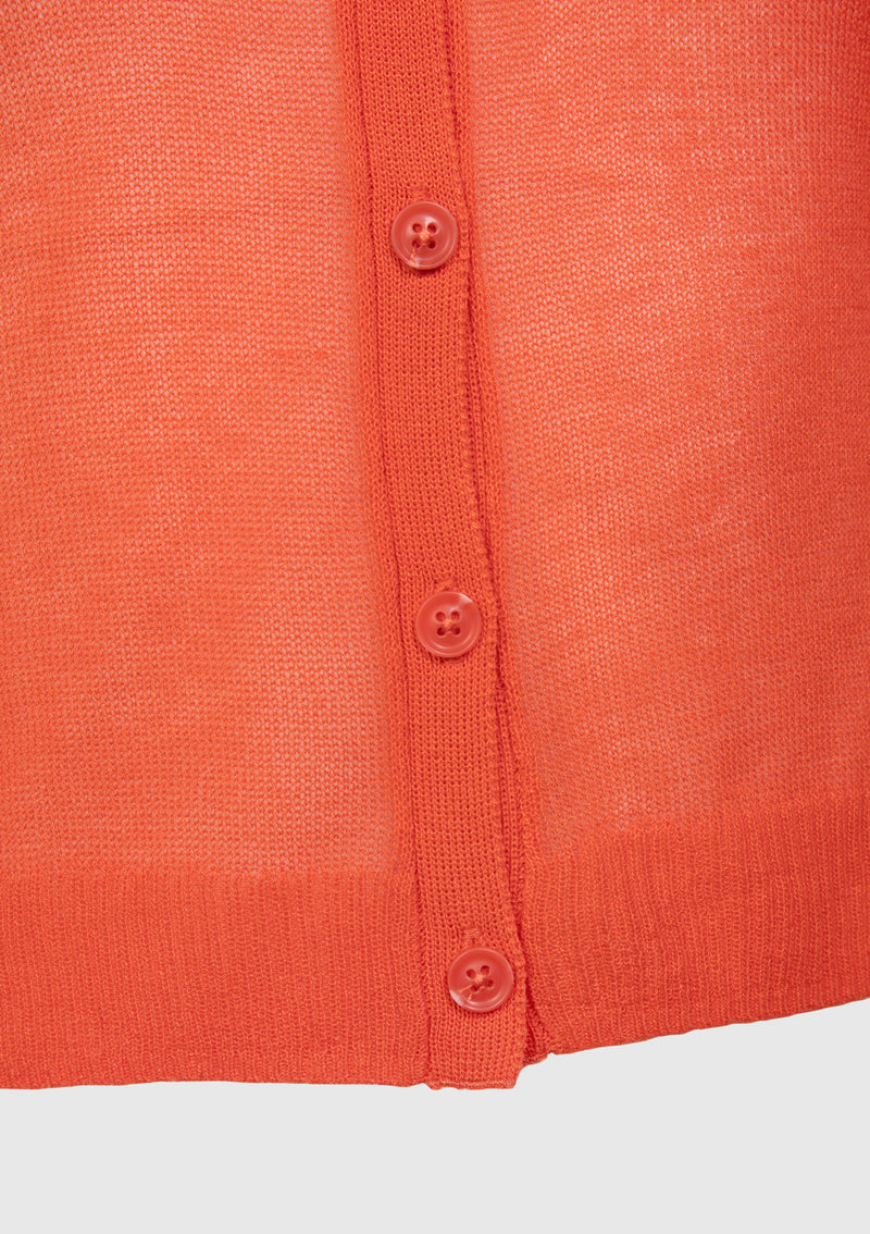 Round-Neck Sheer Knit Cardigan in Orange