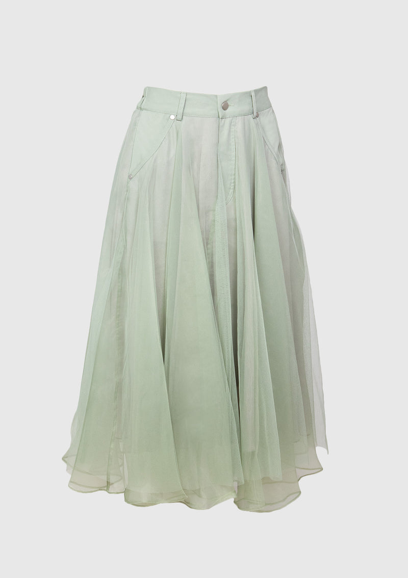 Tulle x Organdy Midi Flare Skirt in Teal