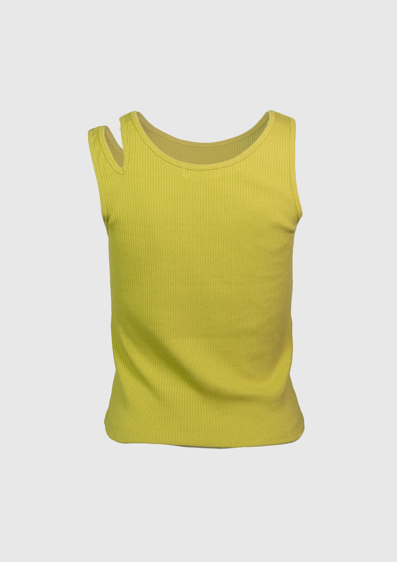 Asymmetric Tank Top with Shoulder Cut-Out in Green - LUMINE SINGAPORE