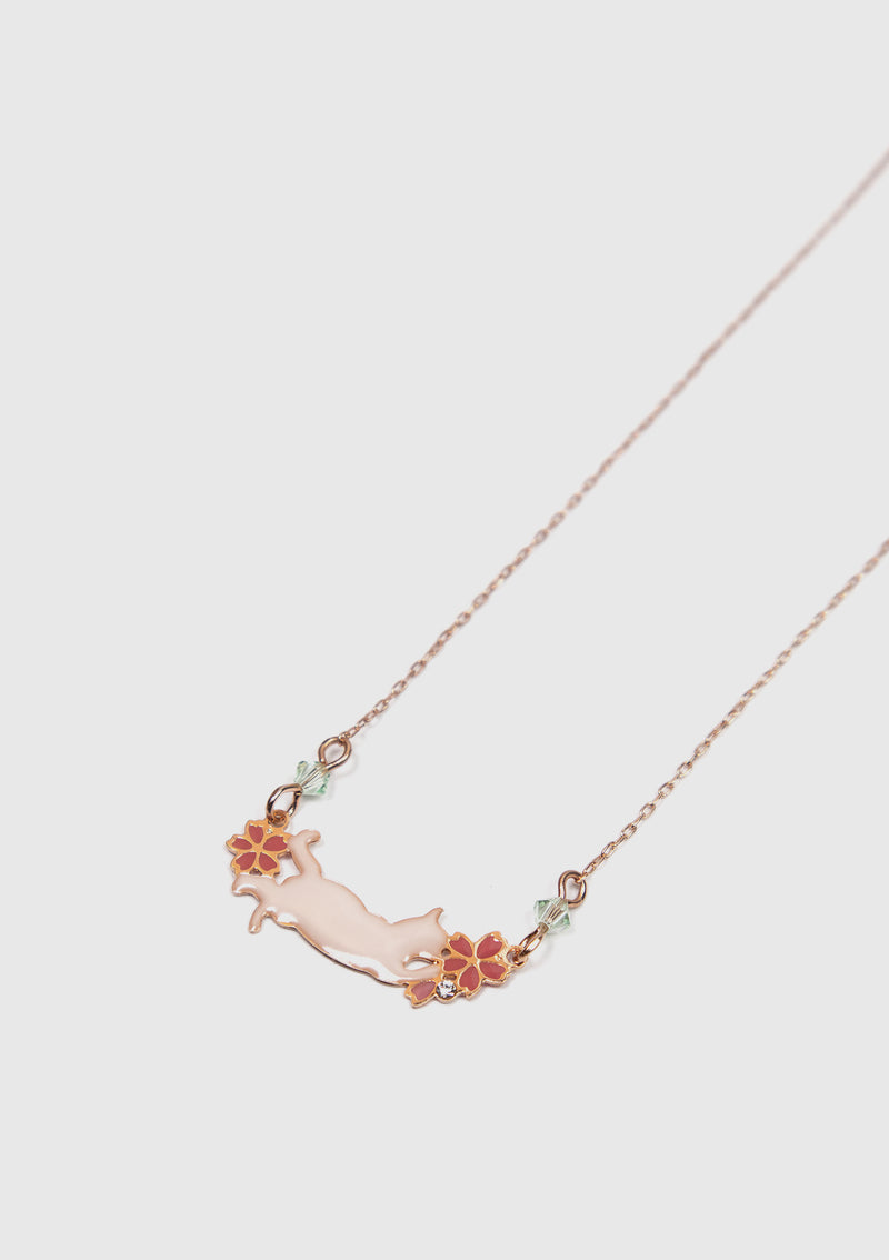 Sakura x Lazing Cat Pendant Necklace in Pink