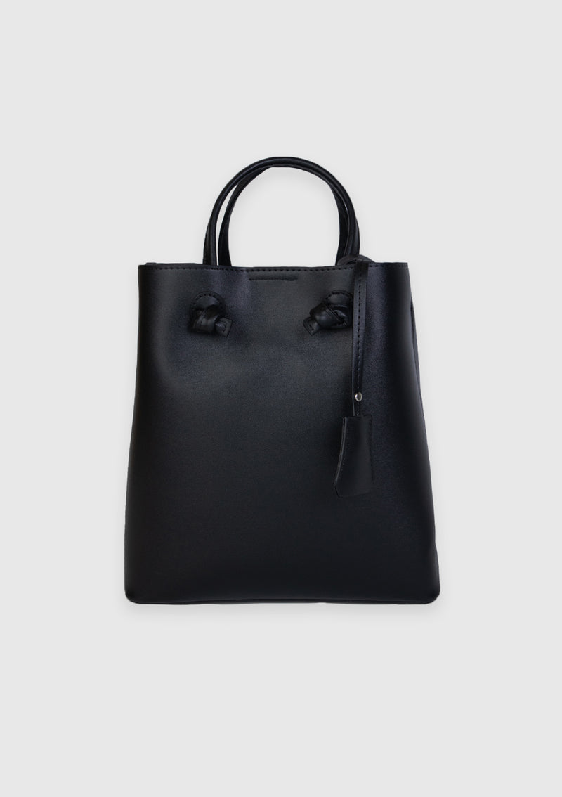 Square Knotted Detail Handle Handbag in Black