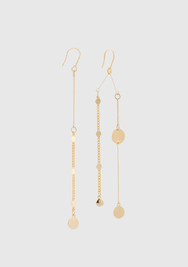 YAJIROBEE Asymmetric Round Charm & Chain Mobile Earrings in Gold