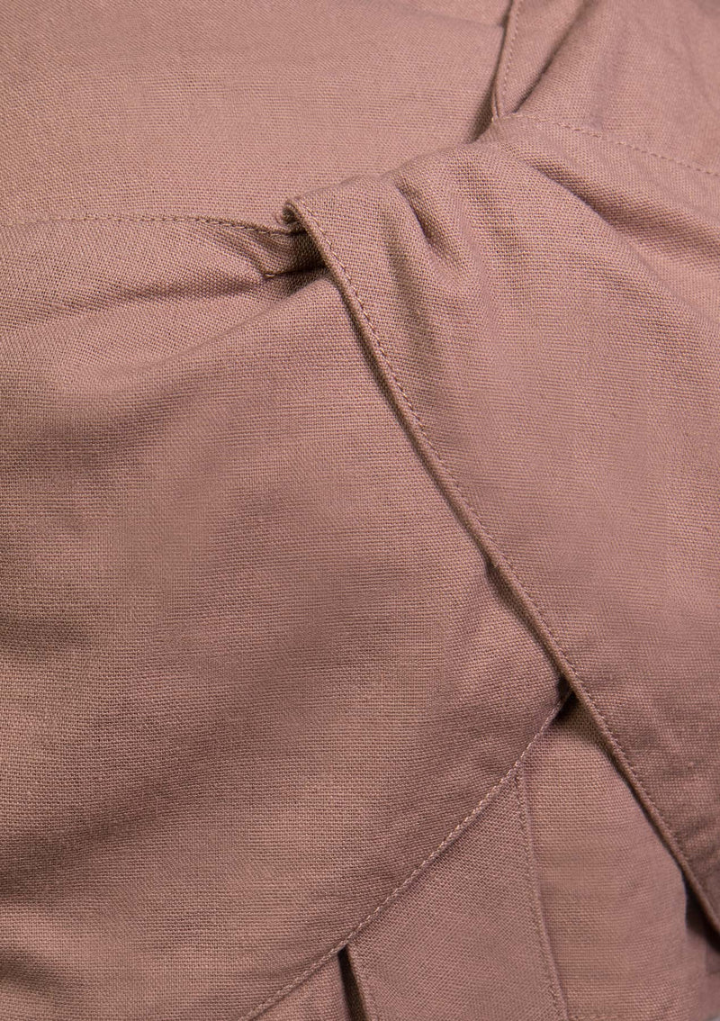 Asymmetric Twist-Drape Cropped Sleeveless Blouse in Brown - LUMINE SINGAPORE