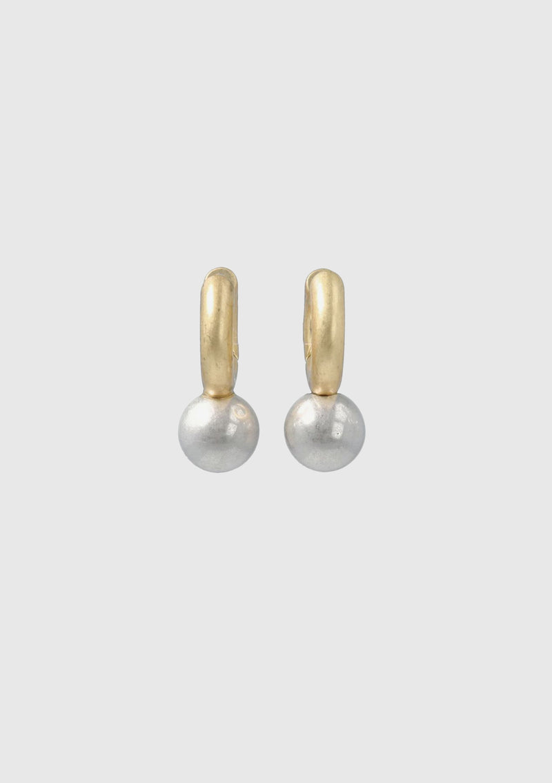 Drop Ball Hoop Earrings in Gold