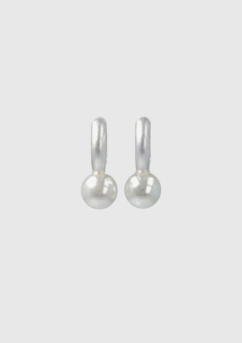 Drop Ball Hoop Earrings in Silver