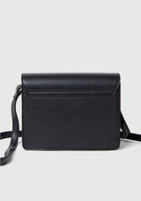 Faux Leather Belt Flap Shoulder Bag in Black