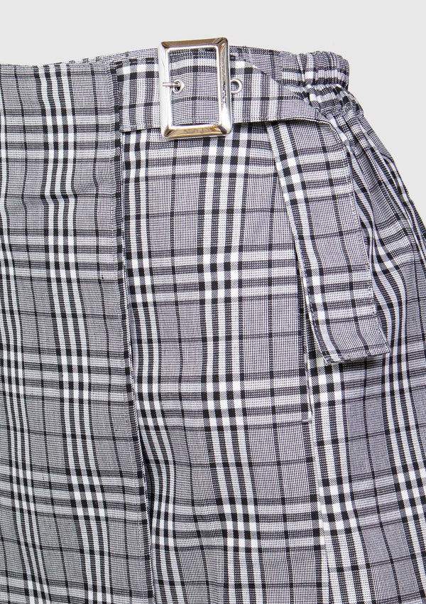 Belted Wrap-Style Skorts in Black Check
