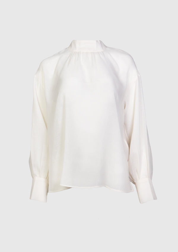 Back-Ribbon Sheer Blouse in White