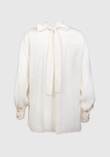Back-Ribbon Sheer Blouse in White