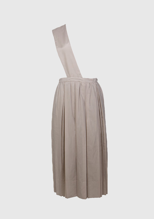 Box-Pleat Skirt with Asymmetric Strap in Beige