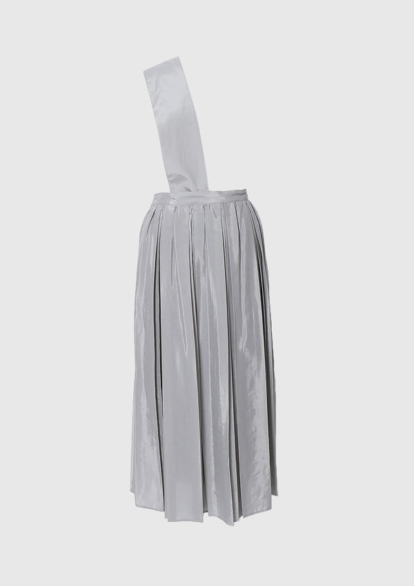 Box-Pleat Skirt with Asymmetric Strap in Khaki Green