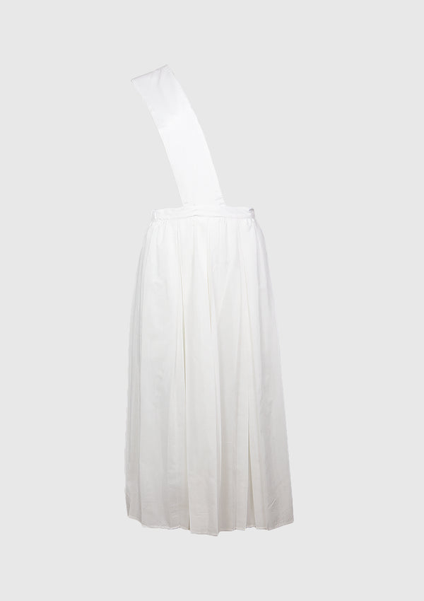 Box-Pleat Skirt with Asymmetric Strap in White
