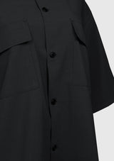 Boxy Flap-Pocket Workman Shirt with Contrast Buttons in Black