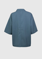 Boxy Flap-Pocket Workman Shirt with Contrast Buttons in Teal