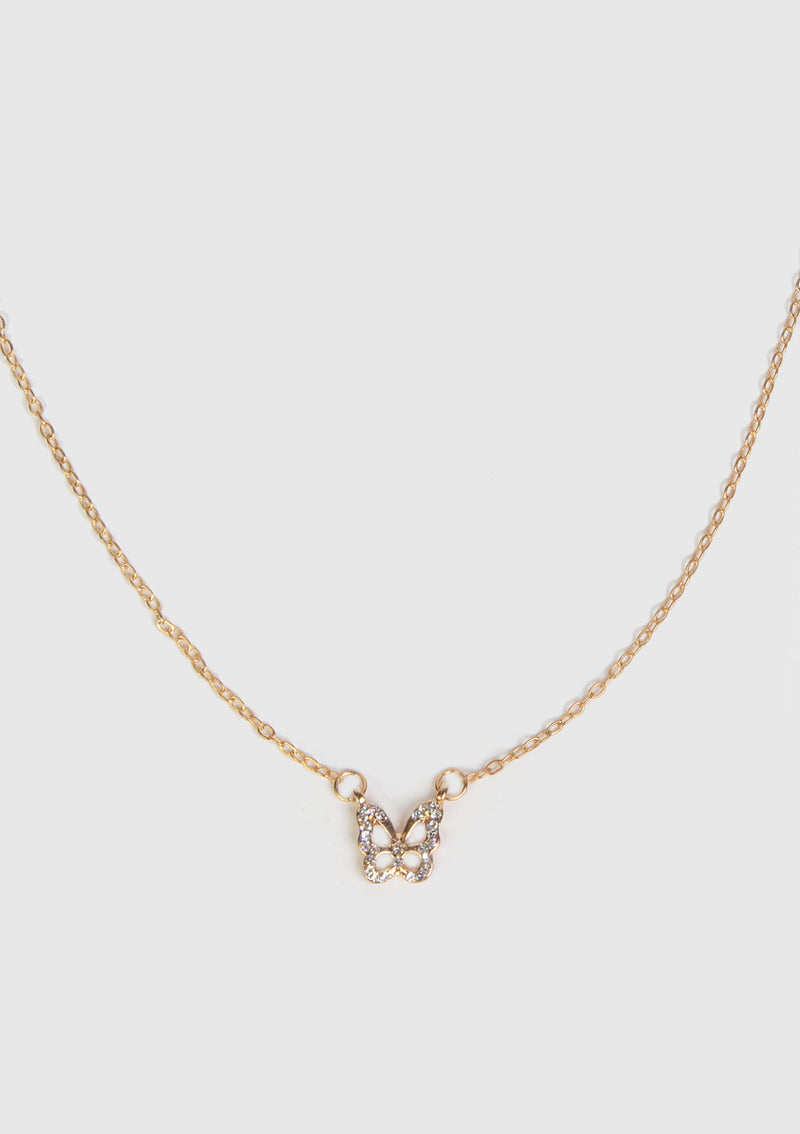 Butterfly Rhinestone Necklace in Gold