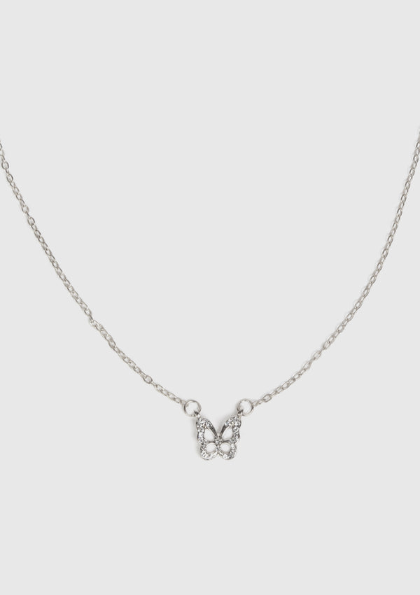 Butterfly Rhinestone Necklace in Silver