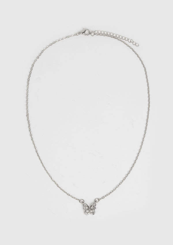 Butterfly Rhinestone Necklace in Silver