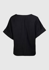Hi-Lo Hem Boxy Tee with Shoulder Buttons in Black