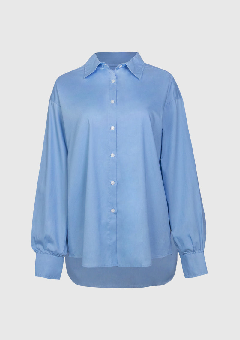 Cotton Hi-Lo Oversized Shirt in Light Blue