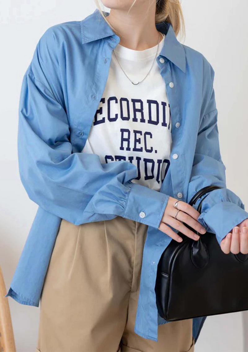 Cotton Hi-Lo Oversized Shirt in Light Blue