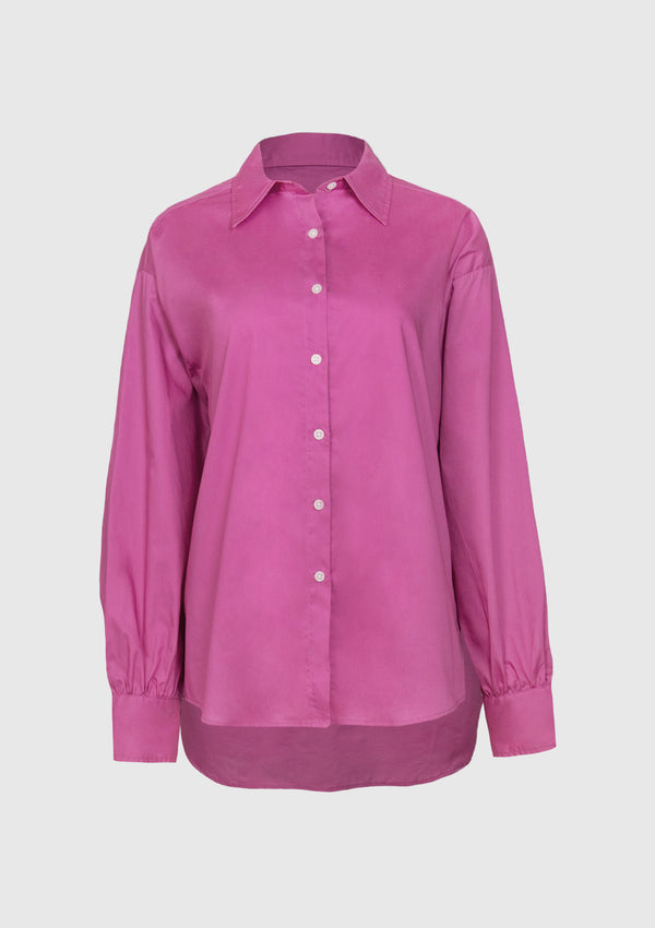 Cotton Hi-Lo Oversized Shirt in Pink