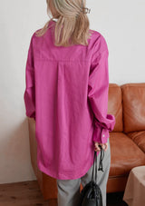 Cotton Hi-Lo Oversized Shirt in Pink