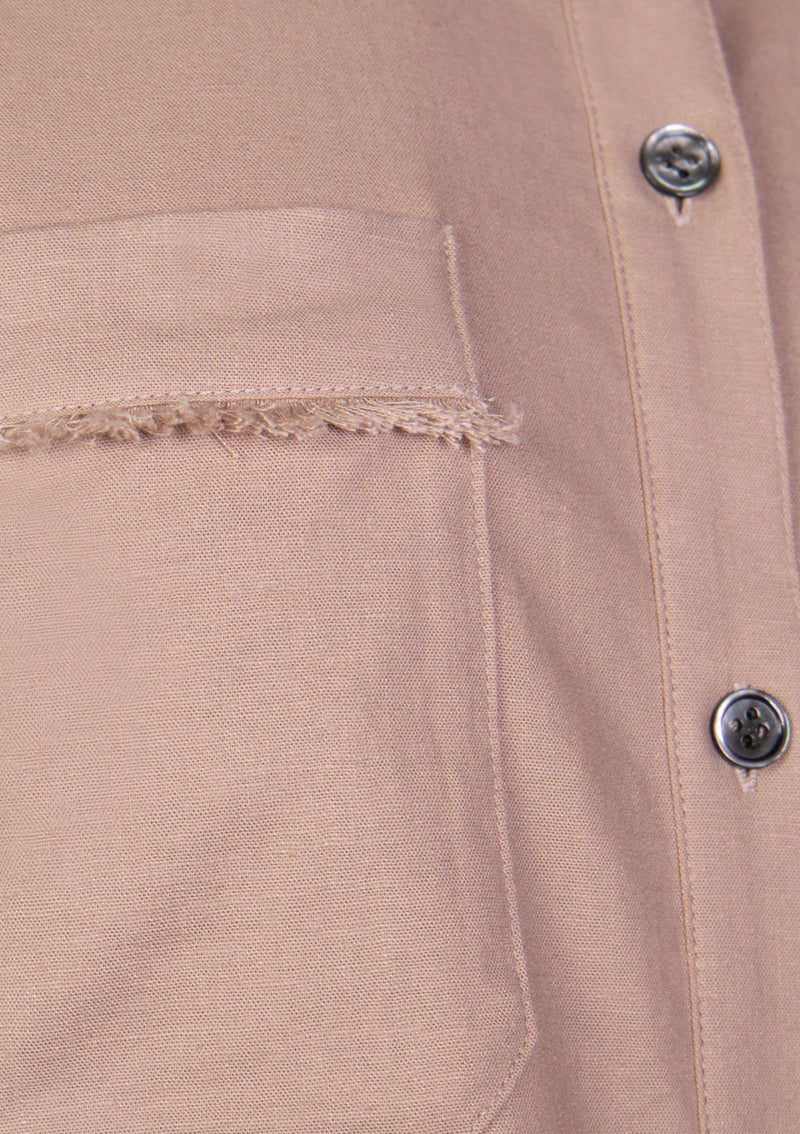 Fringed Pockets Button-Down Shirt in Beige