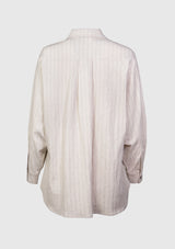 Fringed Pockets Button-Down Shirt in White Stripe