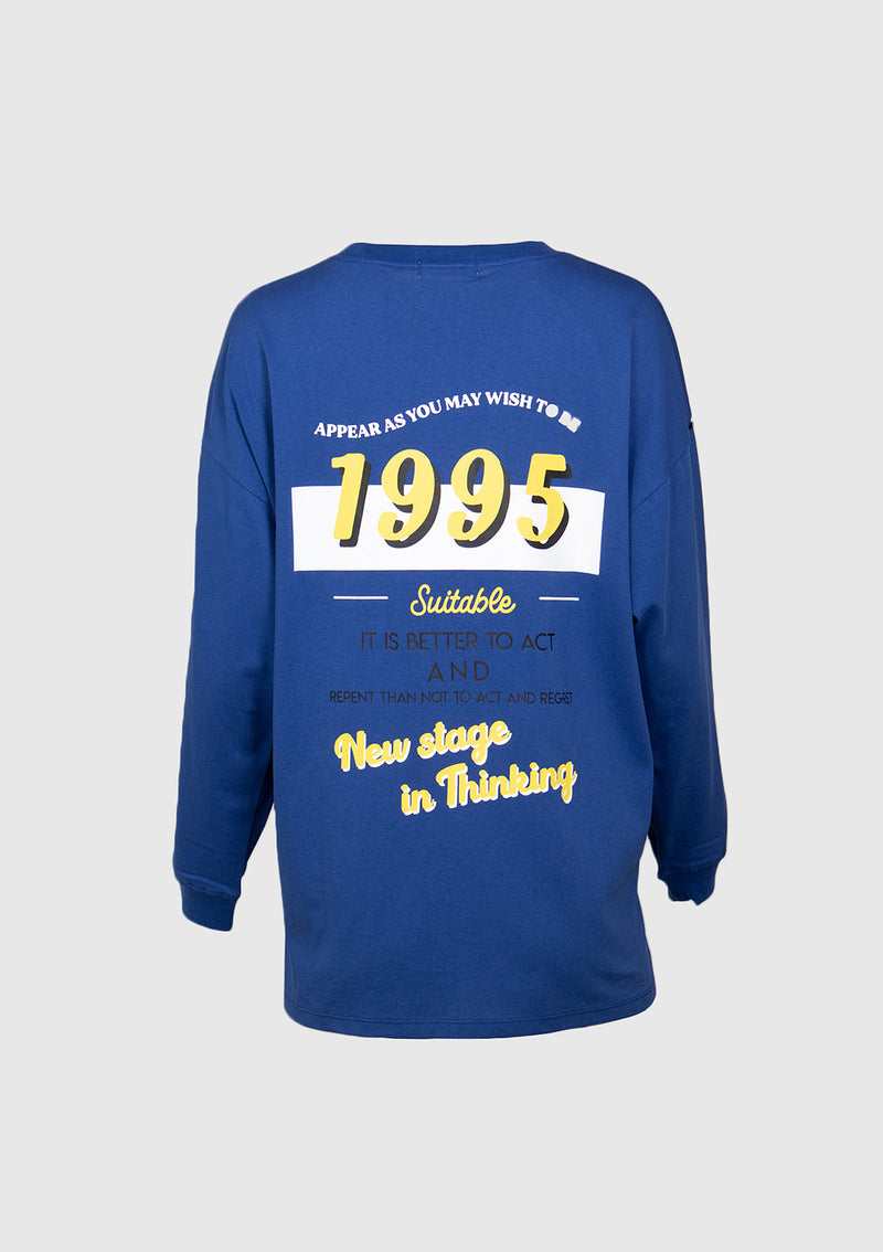 NEW STAGE IN THINKING Long-Sleeved Graphic Logo Tee in Blue