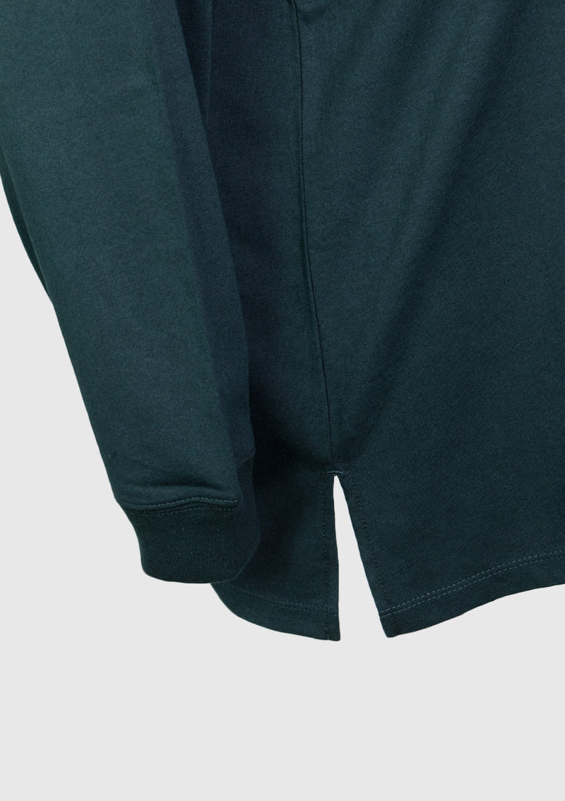 NEW STAGE IN THINKING Long-Sleeved Graphic Logo Tee in Dark Green
