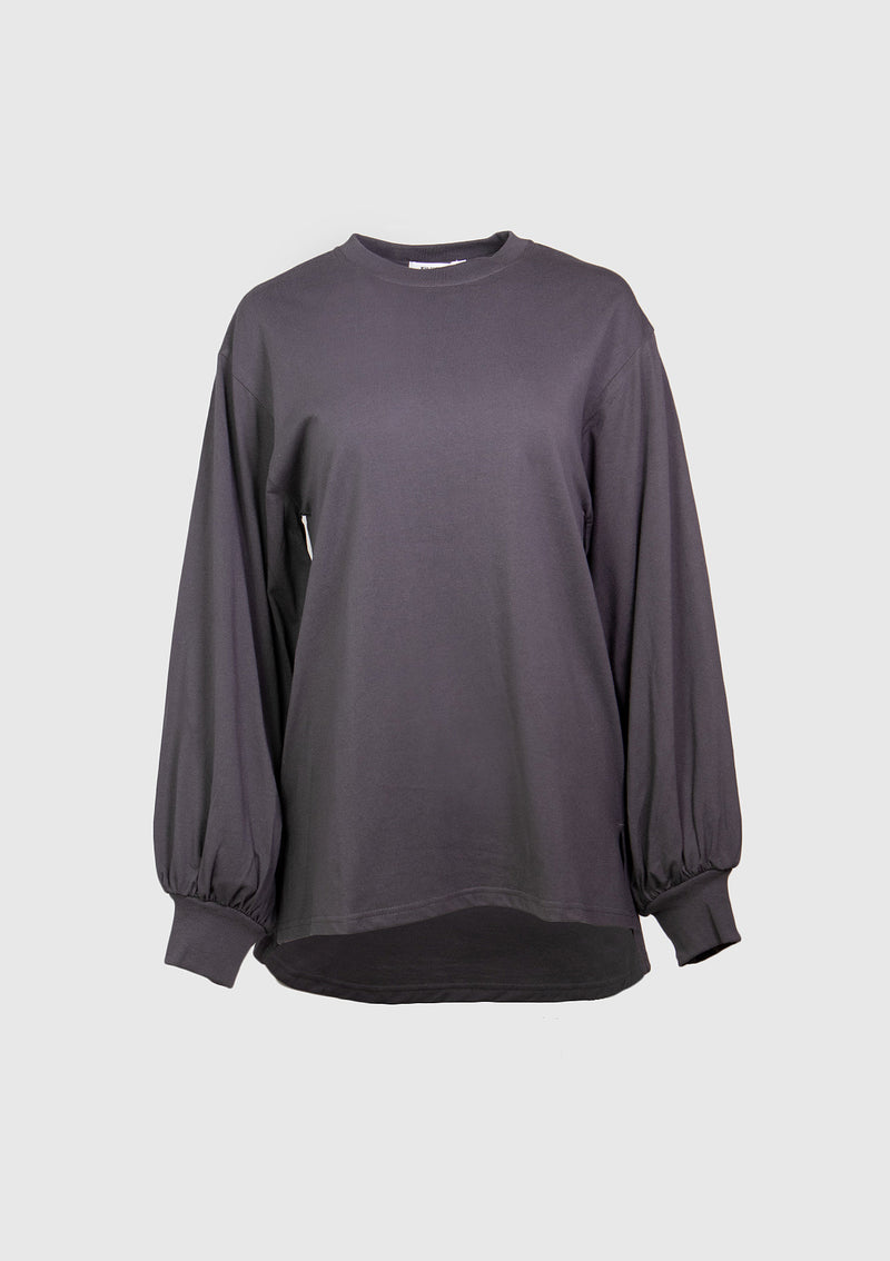 Slouchy Tee with Long Balloon Sleeves in Black