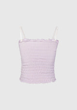 2-WAY PADDED SHIRRED TUBE CAMISOLE in Light Purple Check