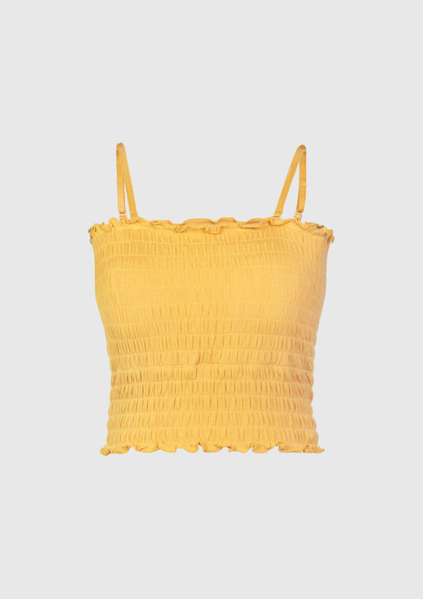 Shirring Detachable Strap Tube Camisole in Yellow