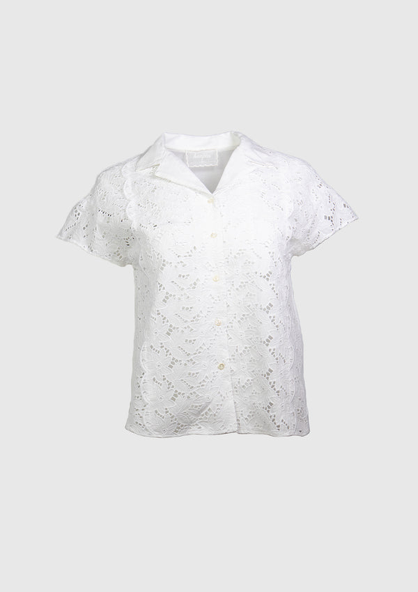 Cap-Sleeve Broderie Shirt in Off White