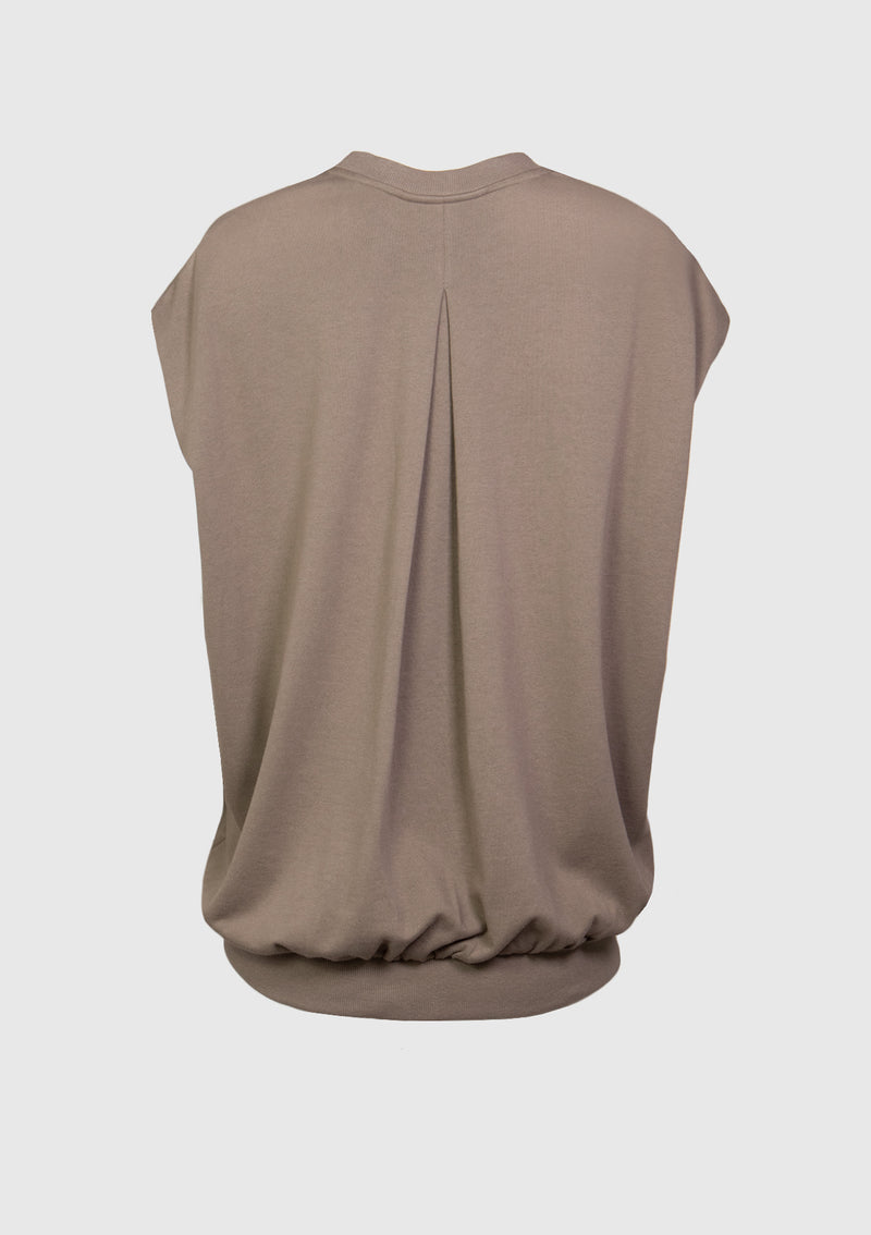 Round-Neck Cap-Sleeve Cotton Pullover in Grey