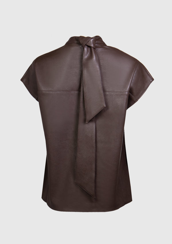 2-Way Faux Leather Scarf Top in Brown