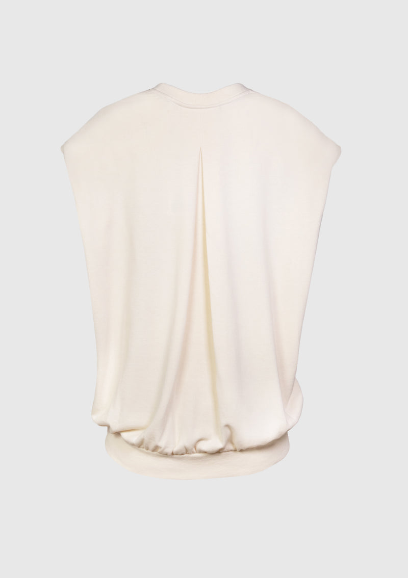 Round-Neck Cap-Sleeve Cotton Pullover in White